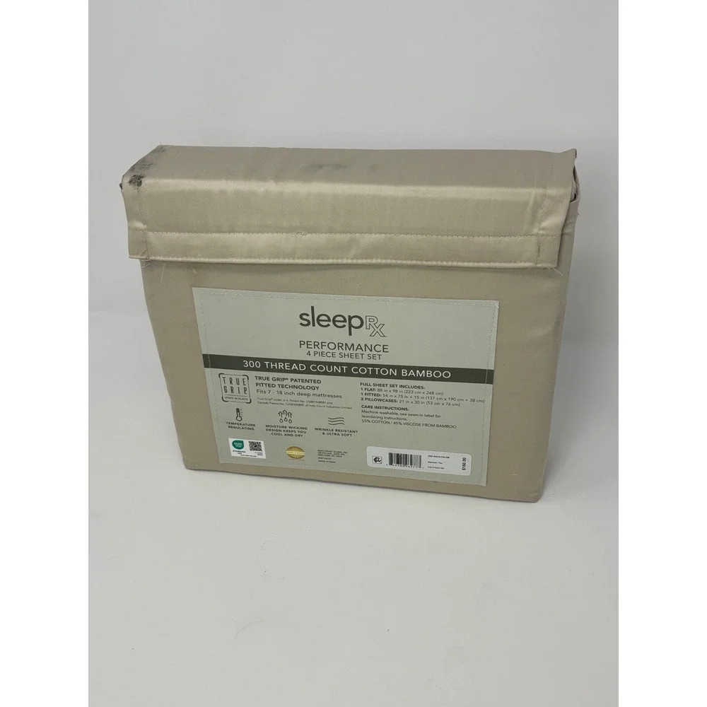 SleepRx Performance 4 Piece Sheet Set Oatmeal Tan Cotton Bamboo Full Set